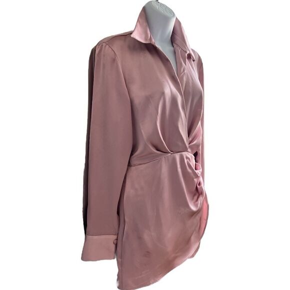 ZARA Blush Pink Satin Wrap Dress Size XS - Picture 3 of 11